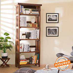 Bookshelf Design Rhodes Solid Wood Bookshelf in Teak Finish