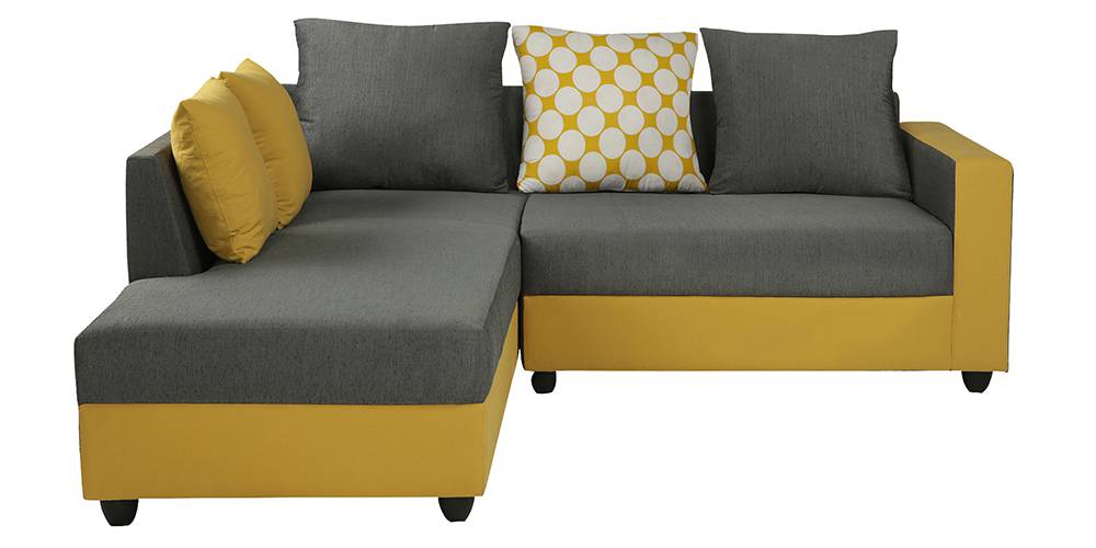 Riviera Fabric Sofa (Grey & Yellow) (3-seater Custom Set - Sofas, None Standard Set - Sofas, Grey & Yellow, Fabric Sofa Material, Regular Sofa Size, Regular Sofa Type) by Urban Ladder - - 