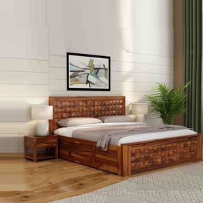 Beds With Storage Design Keaton Solid Wood King Size Drawer And Box Storage Bed in Brown Finish
