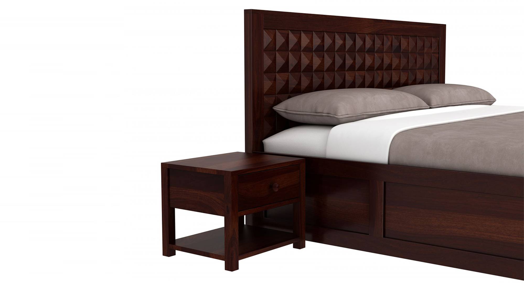 Meryl Solid Wood Queen Size Drawer And Box Storage Bed in Brown Finish Urban Ladder