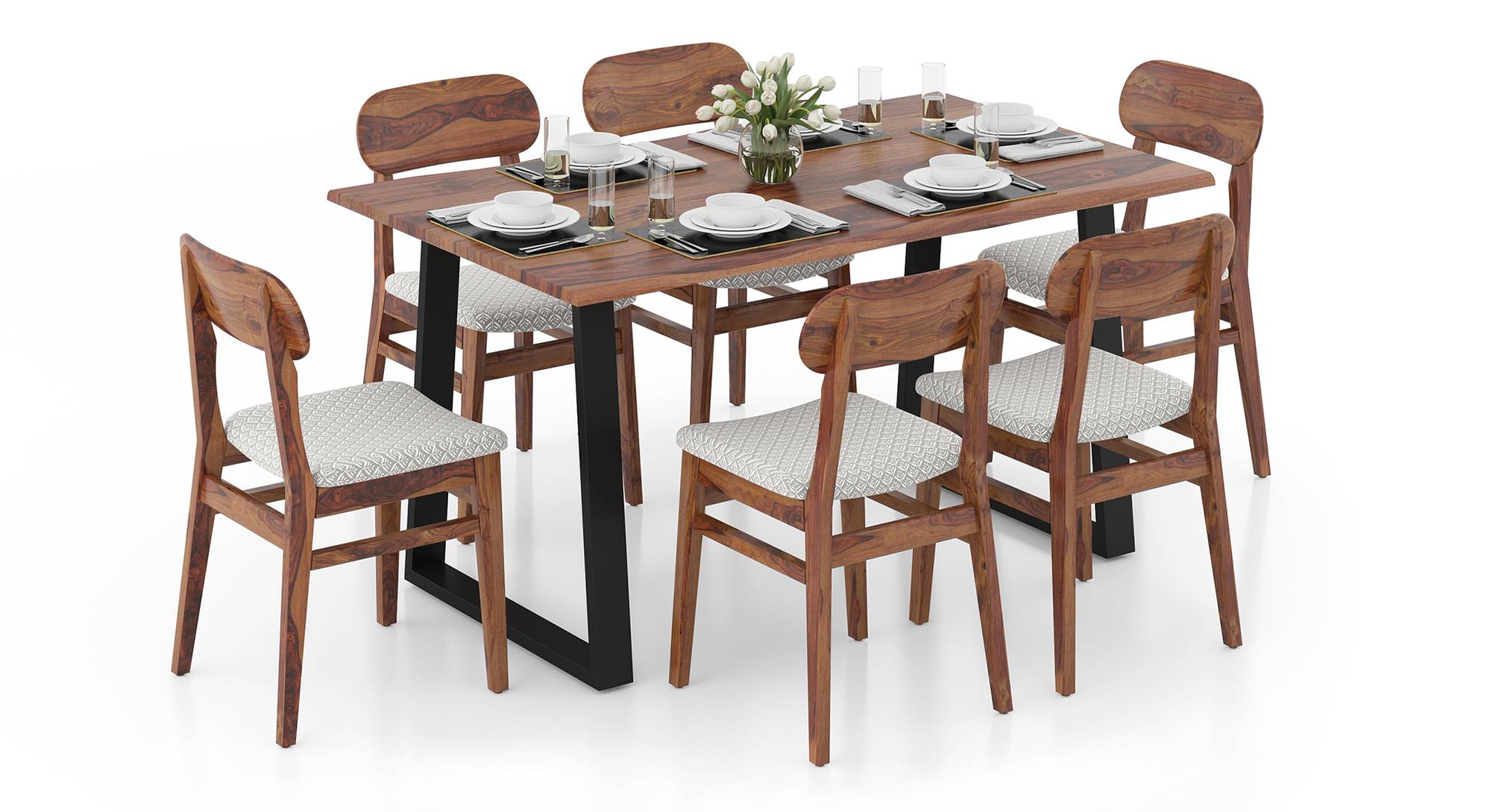 Aquila Live Edge 6 Seater Dining Table With Set of Vivien Chairs