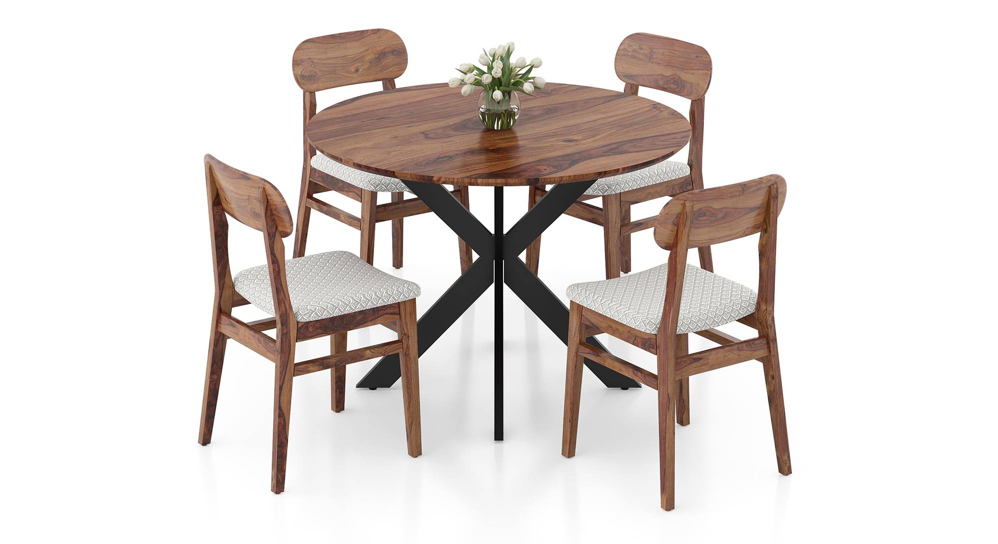 Okiruma Solid Wood 4 Seater Round Dining Table with Set of Vivien