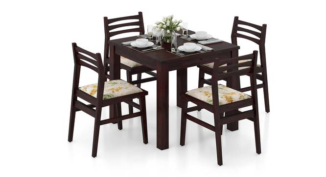 Arabia Solid Wood 4 Seater Dining Table With Set Of 4 Leon Chairs (Mahogany Finish, Mustard Florals) by Urban Ladder - Side View - 817839