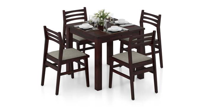 Arabia Solid Wood 4 Seater Dining Table With Set Of 4 Leon Chairs (Mahogany Finish, Omega) by Urban Ladder - Front View - 817857