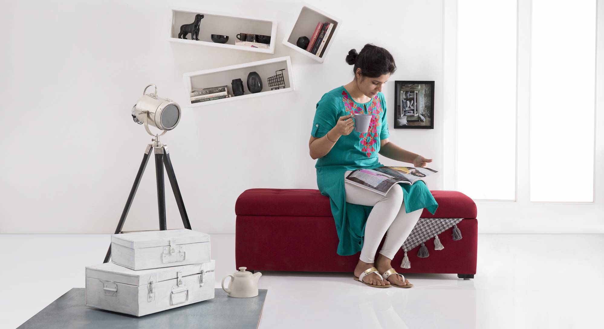 Carson Engineered Wood Bench in Red Finish Urban Ladder