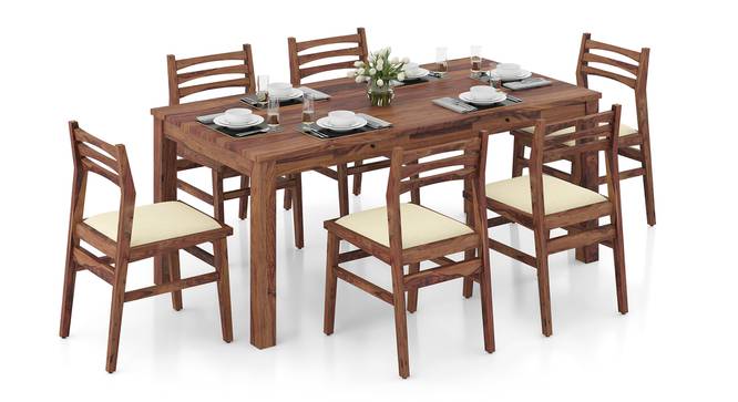 Arabia Leon Solid Wood 6 Seater Dining Table With Set Of 6 Chairs In Mahogany Finish (Teak Finish, Camilla Ivory) by Urban Ladder - Side View - 
