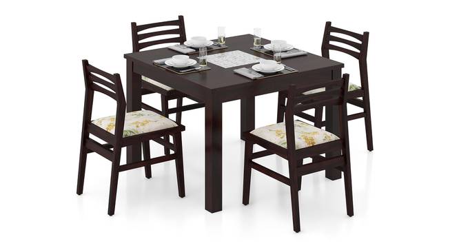 Brighton Leon Solid Wood 6 Seater Table With Set of 6 Chairs in Teak Finish (Mahogany Finish, Mustard Florals) by Urban Ladder - Front View - 