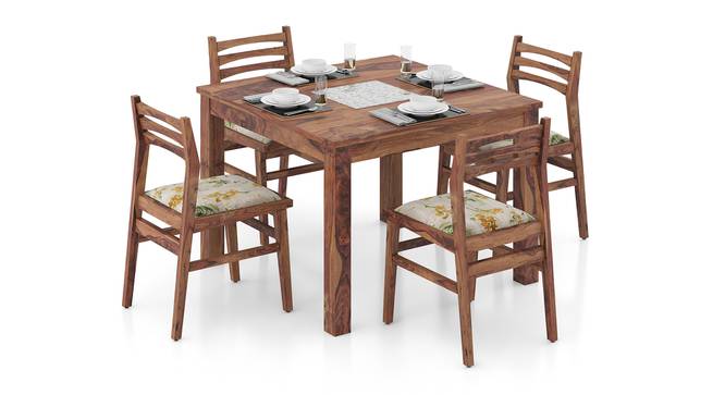 Brighton Leon Solid Wood 6 Seater Table With Set of 6 Chairs in Teak Finish (Teak Finish, Mustard Florals) by Urban Ladder - Side View - 