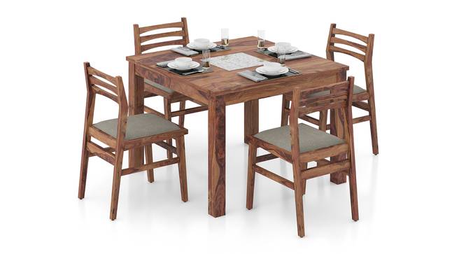 Brighton Leon Solid Wood 6 Seater Table With Set of 6 Chairs in Teak Finish (Teak Finish, Omega) by Urban Ladder - Front View - 