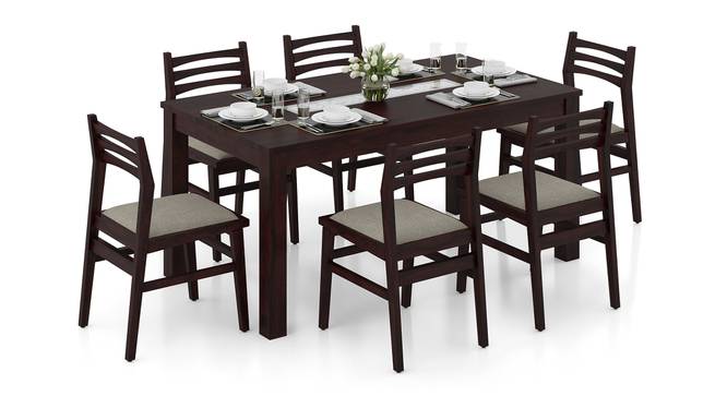 Brighton Leon Solid Wood 6 Seater Table With Set of 6 Chairs in Mahogany Finish (Mahogany Finish, Omega) by Urban Ladder - Front View - 