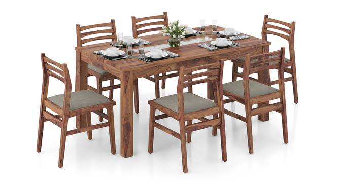 Brighton Leon Solid Wood 6 Seater Table With Set of 6 Chairs in Mahogany Finish (Teak Finish, Omega) by Urban Ladder - Front View - 