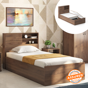 Beds With Storage Design Amy Engineered Wood Single Size Box Storage Bed in Classic Walnut Finish