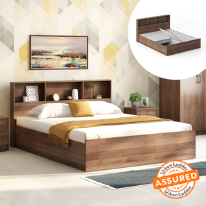 Bedroom New Arrivals Design Jasper Engineered Wood Queen Size Box Storage Bed in Classic Walnut Finish
