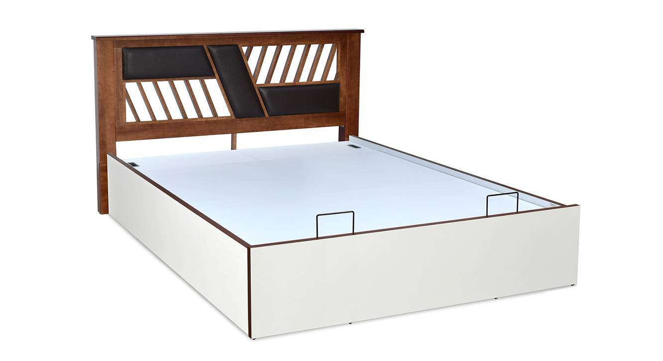 Zion Engineered Wood Queen Size Hydraulic Storage Bed in White Finish