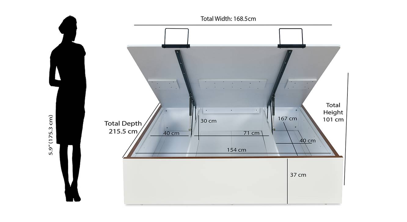 Zion Engineered Wood Queen Size Hydraulic Storage Bed in White Finish