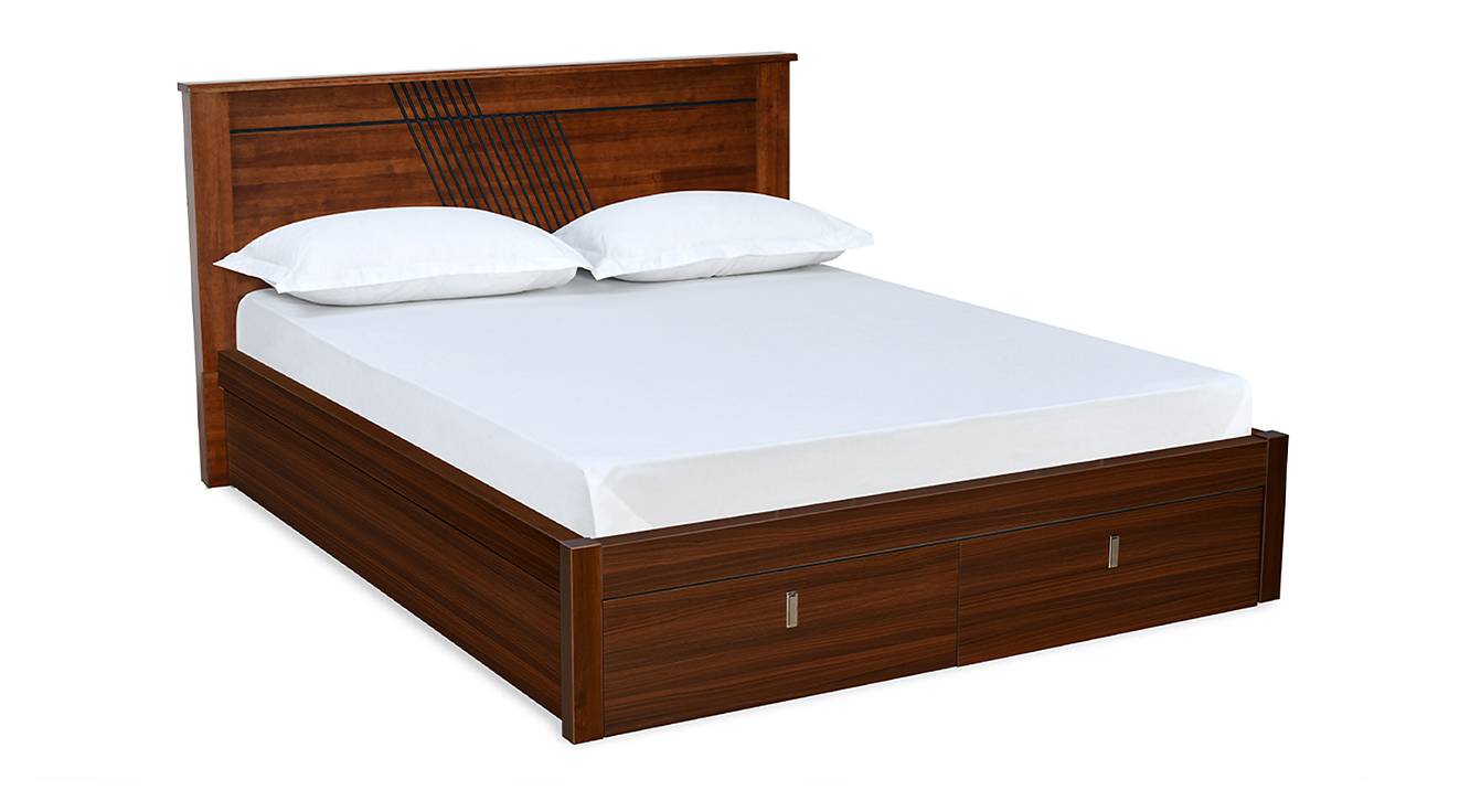 Electra Engineered Wood Queen Size Hydraulic Storage Bed in Walnut Finish Urban Ladder