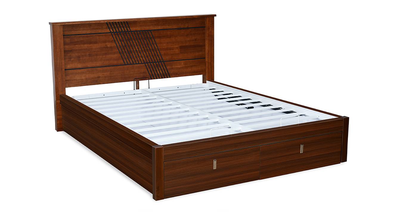 Electra Engineered Wood Queen Size Hydraulic Storage Bed in Walnut