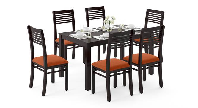 Oliver Zella Solid Wood 6 Seater Table With Set of 6 Chairs in Teak Finish (Mahogany Finish, Burnt Orange) by Urban Ladder - Front View - 