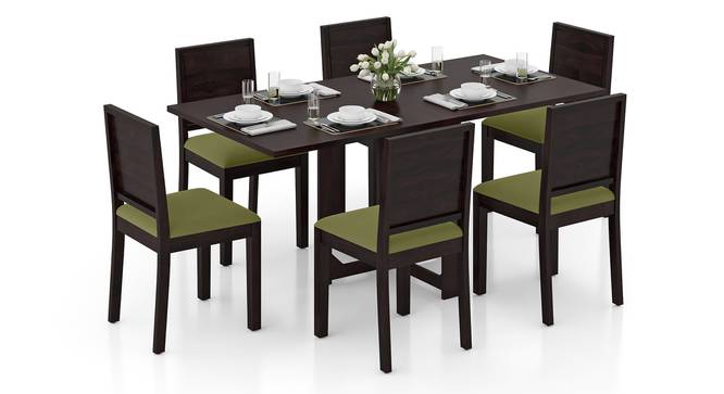 Danton 3-to-6 - Oribi 6 Seater Folding Dining Table Set (Mahogany Finish, Avocado Green) by Urban Ladder - Side View - 