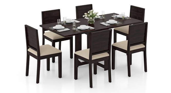 Danton 3-to-6 - Oribi 6 Seater Folding Dining Table Set (Mahogany Finish, Wheat Brown) by Urban Ladder - Front View - 