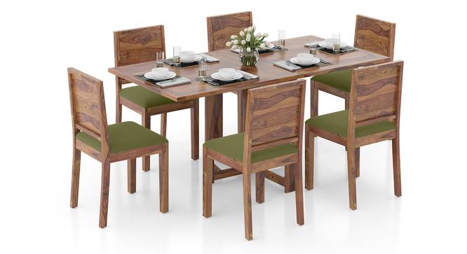 Danton 3-to-6 - Oribi 6 Seater Folding Dining Table Set (Teak Finish, Avocado Green) by Urban Ladder - Front View - 