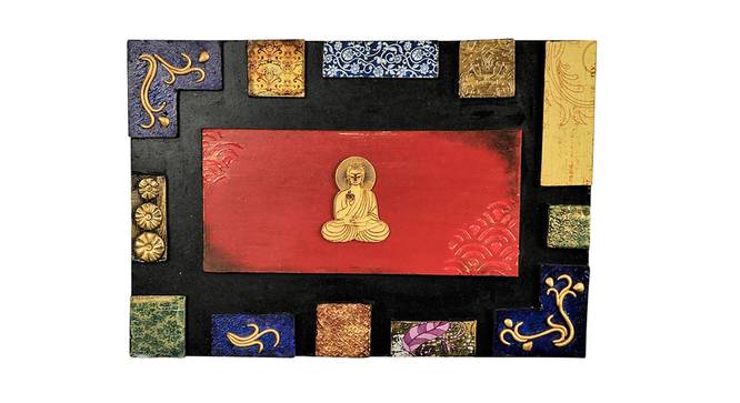 Wooden 3D Handmade Rectangle Wall Art in Red with Buddha (Multicolor) by Urban Ladder - Front View Design 1 - 821251