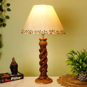 disoo fashions Landis Beige Cotton Shade Table Lamp with Solid Wood Base-picture-34