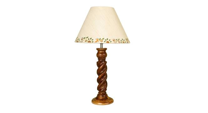 Landis Beige Cotton Shade Table Lamp with Solid Wood Base (Coffee) by Urban Ladder - Front View Design 1 - 821337