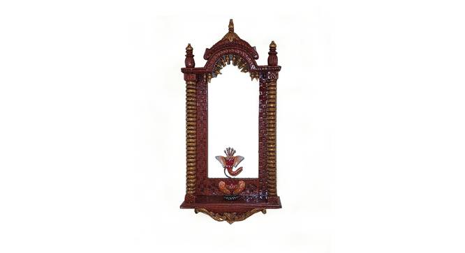 Handmade Wooden Brown Jharokha cum Pooja Shelf (Brown & Gold) by Urban Ladder - Front View Design 1 - 821460