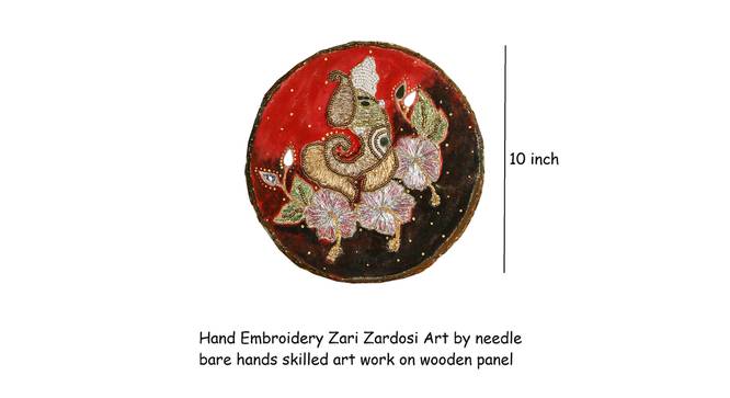 Wood & Fabric Hand embroided Ganesha Zardosi Round wall art (Multicolor) by Urban Ladder - Front View - 821569