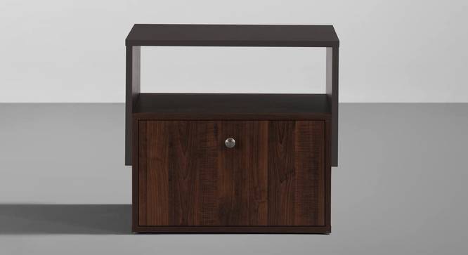 Pal - Engineered Wood Bedside Table (1 Shelf & 1 Drawer, Dark Walnut & Slate Grey Finish) (Dark Walnut & Slate Grey Finish) by Urban Ladder - Front View - 