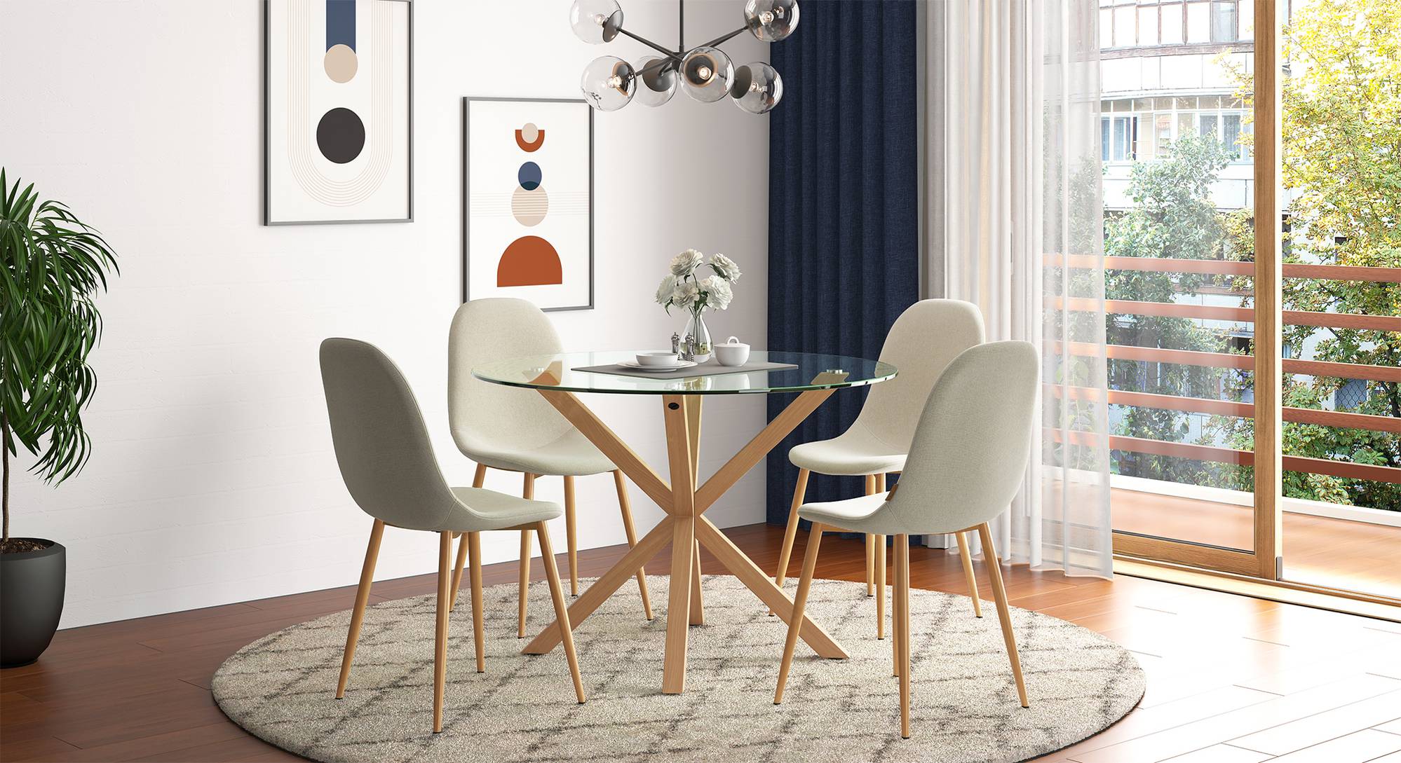 Nobu 4 Seater Round Glass Top Dining Table - Urban Ladder