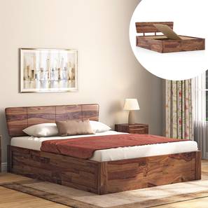 All Beds In Ghaziabad Design Marieta Solid Wood Queen Size Box Storage Bed in Teak Finish