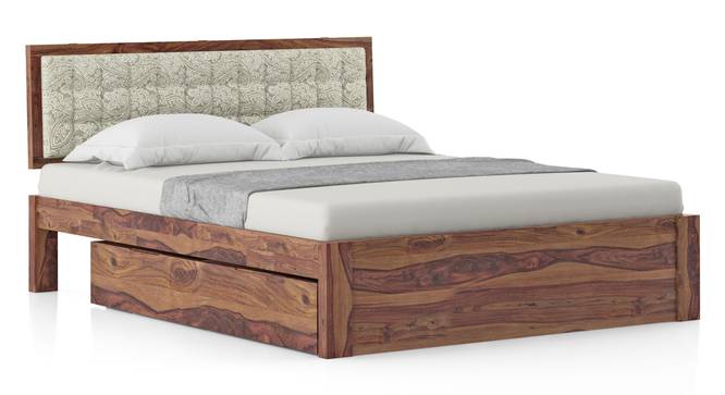 Florence Storage Bed (Solid Wood) (Teak Finish, King Bed Size, Monochrome Paisley, Drawer Storage Type) by Urban Ladder - Front View - 