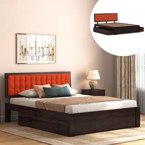 All Beds In Jaipur Design Florence Solid Wood Queen Size Drawer Storage Bed in Mahogany Finish
