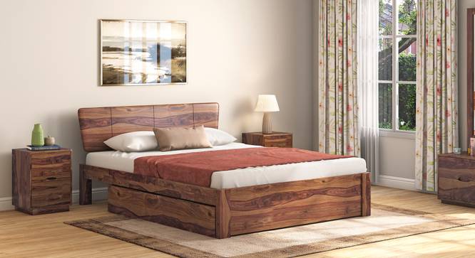 Marieta Storage Bed (Solid Wood) (Teak Finish, Queen Bed Size, Drawer Storage Type) by Urban Ladder - Full View - 