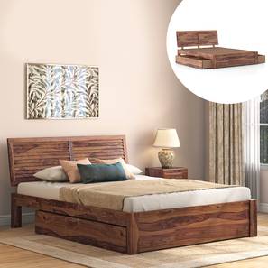 All Beds In Ahmedabad Design Terence Solid Wood Queen Size Drawer Storage Bed in Teak Finish