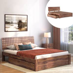Queen Solid Wood Beds Design Valencia Solid Wood Queen Size Drawer Storage Bed in Teak Finish