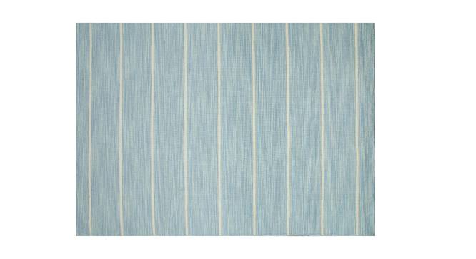 Living Room Bedroom Carpet Blue Dhurrie Stripes Wool 5X8 Feet  Rectangle (Blue, 8 x 5 Feet Carpet Size) by Urban Ladder - Front View Design 1 - 824032