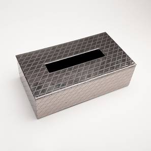 Cutlery Design Abstract Faux Leather Tissue Box - Gun Metal (Gun Metal Grey)