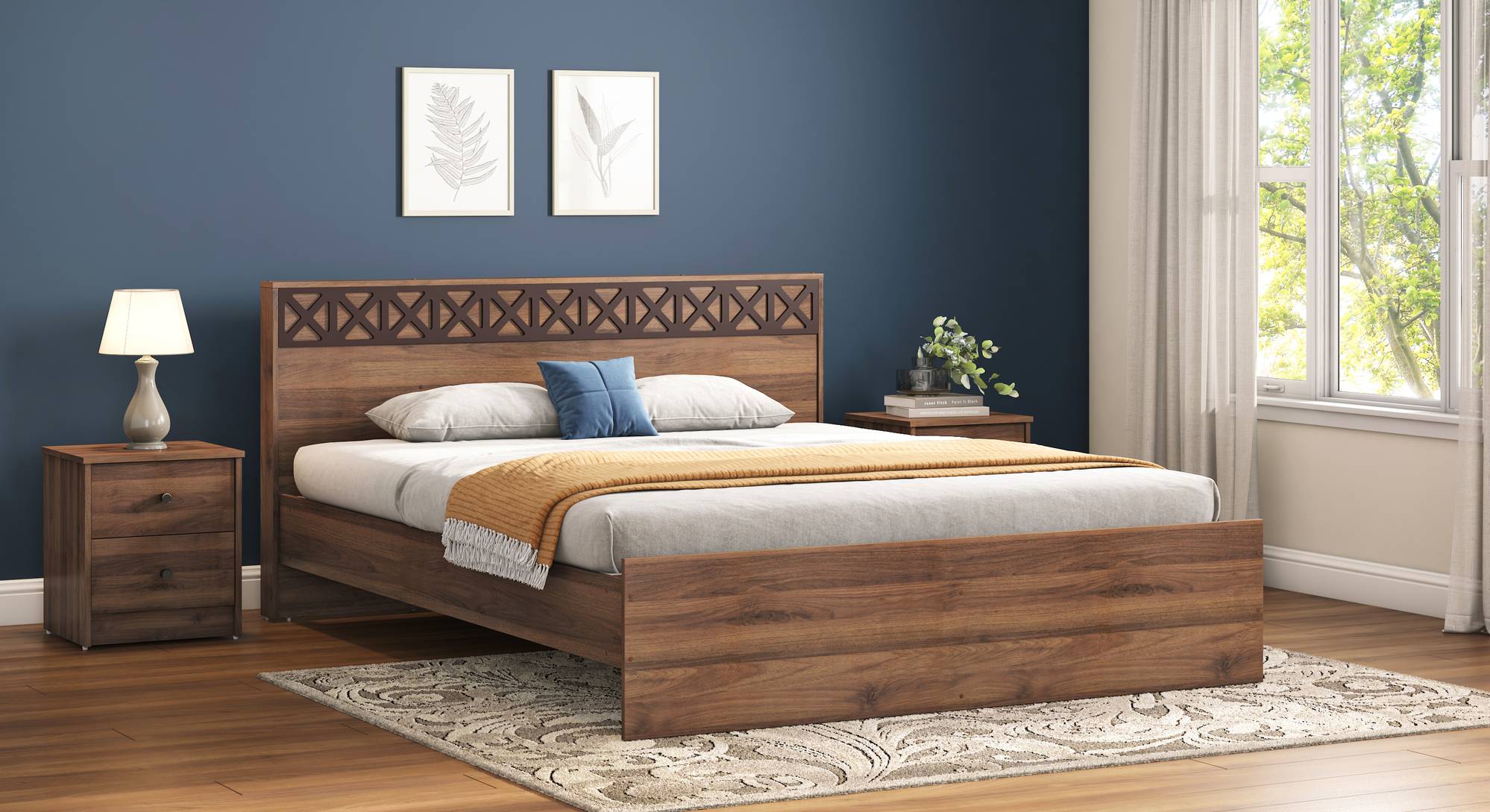 Macy Engineered Wood King Size Bed without Storage in Classic Walnut Finish - Urban Ladder