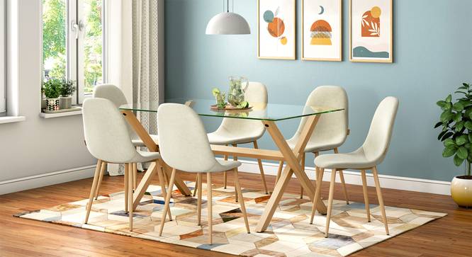 Nobu Glass Top 6 Seater Dining Table With Set Of 6 Smith Chairs (Teak Finish) by Urban Ladder - Front View - 826710