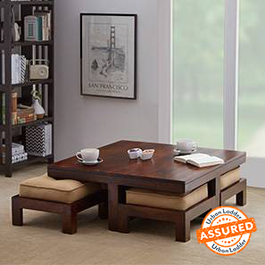 4 Seater Coffee Table Design Kivaha Square Solid Wood Coffee Table in Walnut Finish