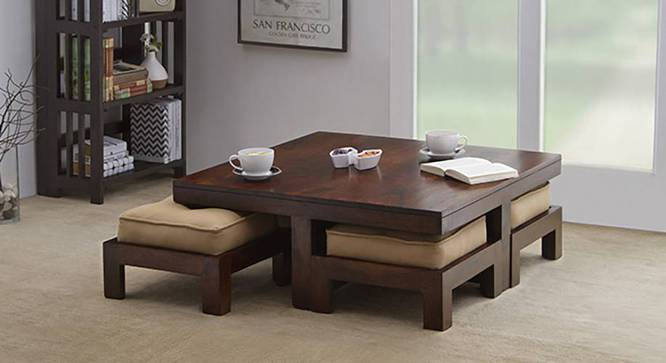 Kivaha 4-Seater Coffee Table Set (Walnut Finish, Beige) by Urban Ladder - Front View - 826745