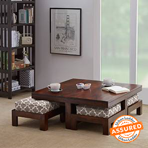 4 Seater Coffee Table Design Kivaha Square Solid Wood Coffee Table in Walnut Finish