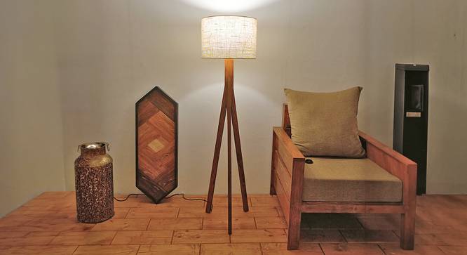 Triune Beige Jute Floor Lamp with Beige Jute Base (Brown) by Urban Ladder - Front View Design 1 - 827504
