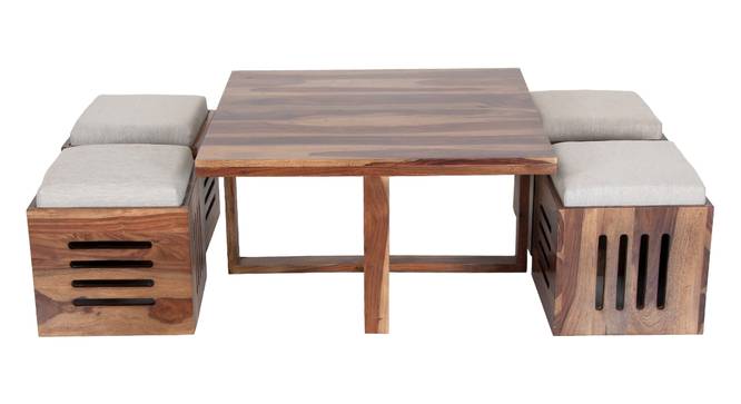 Jordy Solidwood Coffee Table With 4 Stools In Walnut Color (Walnut Finish) by Urban Ladder - - 