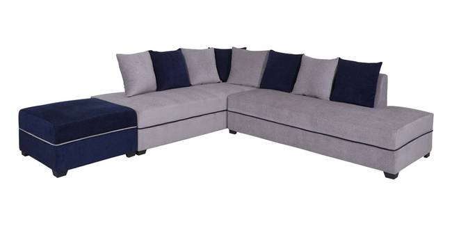Dazzler Sectional Fabric Sofa (Grey & Blue) (Grey, None Standard Set - Sofas, Fabric Sofa Material, Regular Sofa Size, Regular Sofa Type, Left Aligned 5-seater Custom Set - Sofas)