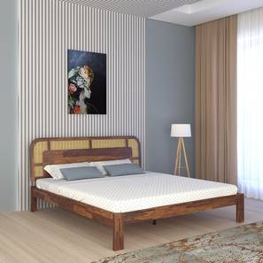 Vintage Home Design Sunburst Ratan Solid Wood King Size Non Storage Bed in Provincial Teak Finish