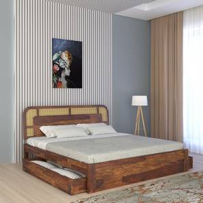 Sunburst Ratan Solid Wood King Size Drawer Storage Bed in Provincial Tea...-image-16